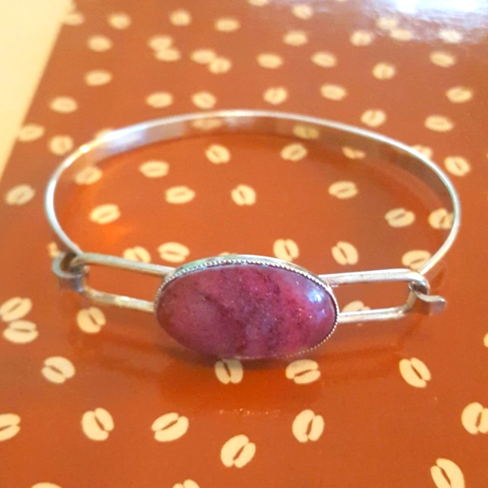 Vintage Strawberry Quartz Style Gemstone Silver Bracelet